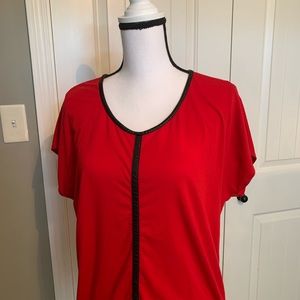 Chaus Sport Red Tunic Black Leather Look Trim M